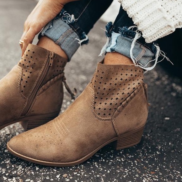 Shoes - Taupe Braided Tassel Details bootie boots